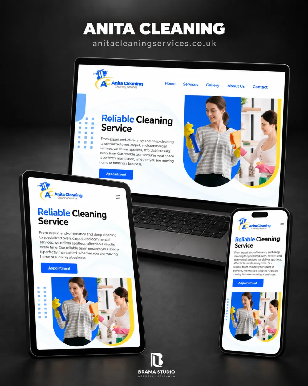 Strona internetowa Anita Cleaning – realizacja Brama Studio
